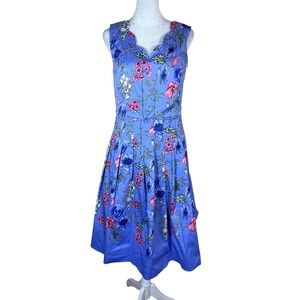 RSVP by Talbots Floral Print Nothing-But-Blue-Skies Fit Flare Sundress Size 4